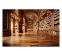 DOMEVISTA Papier Peint Photo Intissé Bibliothèque Baroque Or 300x223 cm | Ornements Palais Culture Prestige Livres Étagères Lecture Bois Galerie Château Architecture Colonnes Marbre; colle incluse.