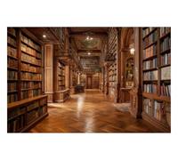 DOMEVISTA Papier Peint Photo Intissé Bibliothèque Livres Bois 500x280 cm | Parquet Étagères Lecture Baroque Galerie Forêt Arbres Chêne Pin Texture Planches Fresque Panorama Tapisserie; colle incluse.