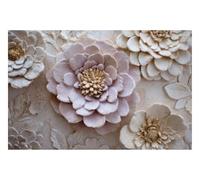 DOMEVISTA Papier Peint Photo Intissé Fleurs Relief Vintage Rose 300x223 cm | Patine Pétales Sculpture Botanique Jardin Feuilles Prairie Bouquet Ivoire Fresque Panorama Tapisserie XXL; colle incluse.