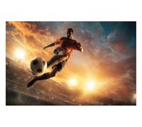 DOMEVISTA Papier Peint Photo Intissé Football Joueur Frappe 250x186 cm | Attaque Mouvement Vitesse Sport Stade Terrain Tribunes Match Ballon Fresque Panorama Tapisserie XXL; colle incluse.