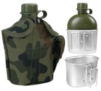 Dominator Urban Combat Gourde Militaire avec Gobelet Aluminium 500ml et Housse Camouflage 1L, Bidon Réutilisable sans BPA pour l'Extérieur, Camping, Armée, Randonnée, Gamelle Incluse