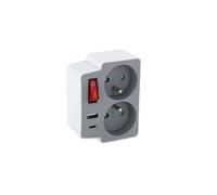 - Domino 2x16A + USB-A/C + interrupteur - Gris/Blanc