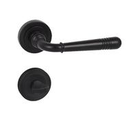 domino Poignée de porte WC avec rosace ronde | Set pour salle de bain et WC | Ferrure de porte en Znal | Noir