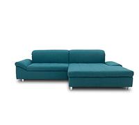 DOMO. collection Canapé d'angle Mika, canapé Convertible et Coffre de lit en Forme de L, canapé-lit avec Fonction Dossier et accoudoirs, Coin rembourré, 260 x 178 x 80 cm (l x p x h), Turquoise