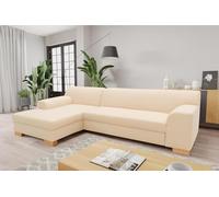 DOMO. collection Tinos Petit canapé-lit d'angle Convertible en Forme de L avec Fonction Convertible, canapé d'angle rembourré, 273 x 157 x 74 cm (l x p x h), Beige