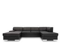 DOMO. collection Wohnlandschaft Star - Canapé en Forme de U - Chaise Longue Gauche - Canapé en Cuir synthétique - 304 x 150 x 150 cm (l x p x h) - Noir