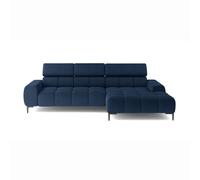 DOMO-HOME Canapé d'angle PLAZA Mini avec réglage électrique de l'assise 270x177cm | Style moderne | Grand confort | Appuie-têtes réglables | Housse Solar en beige | Couleur bleu foncé | Gauche