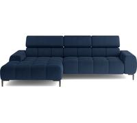 DOMO-HOME Canapé d'angle PLAZA Mini avec réglage électrique de l'assise 270x177cm | Style moderne | Grand confort | Appuie-têtes réglables | Housse Solar en beige | Couleur bleu foncé | Droite