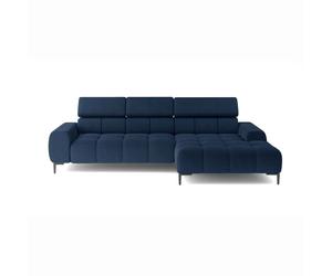 DOMO-HOME Canapé d'angle PLAZA Mini avec réglage électrique de l'assise 270x177cm | Style moderne | Grand confort | Appuie-têtes réglables | Housse Solar en beige | Couleur bleu foncé | Gauche