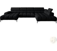 DOMO-HOME Canapé d'angle PLAZA XL avec fonction relax électrique 385x216cm | Design moderne| Finition de haute qualité| Appuie-têtes réglables| Couleur noir solaire| Droite