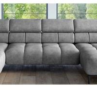 DOMO-HOME Canapé d'angle PLAZA XL avec fonction relax électrique 385x216cm | Design moderne| Finition de haute qualité| Appuie-têtes réglables| Couleur blanc solaire B | Gauche