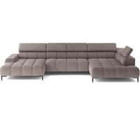 DOMO-HOME Canapé d'angle PLAZA XL avec fonction relax électrique 385x216cm | Design moderne| Finition de haute qualité| Appuie-têtes réglables| Couleur marron clair solaire| Droite