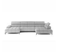 DOMO-HOME Canapé d'angle PLAZA XL avec fonction relax électrique 385x216cm | Design moderne| Finition de haute qualité| Appuie-têtes réglables| Couleur blanc solaire| Droite