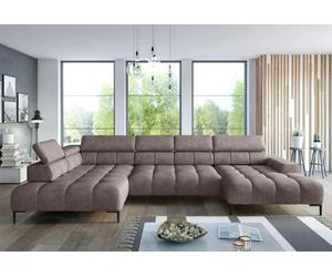 DOMO-HOME Canapé d'angle PLAZA XL avec fonction relax électrique 385x216cm | Design moderne| Finition de haute qualité| Appuie-têtes réglables| Couleur marron clair solaire| Gauche