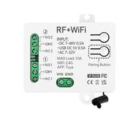 DOMO-MATIC Kit interrupteur intelligent WiFi RF 2 télécommandes Module relais sans fil 2 canaux 220 V 7-48 V CC 10 A Compatible avec Alexa Google Home Tuya (1 récepteur 7-48 Vdc 2 ch)