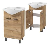 Domodomo - Armoire de Salle de Bain avec lavabo - 85 x 50 x 41 cm - Meuble de Salle de Bain Debout avec tiroir et Meuble Bas - Laqué - Ensemble élégant avec lavabo en céramique