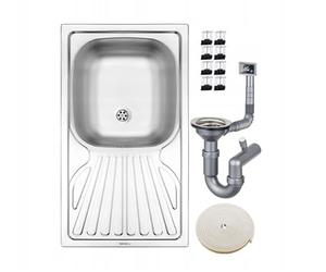 DomoDomo - Évier cuisine 76x43,5 cm à encastrer avec égouttoir - 1 bac en acier inoxydable satiné - siphon inclus