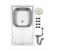 DomoDomo - Évier cuisine inox 1 bac avec égouttoir 76 x 43,5 cm encastrable - évier de cuisine inox léger et résistant - évier cuisine 1 bac avec siphon et accessoires de montage