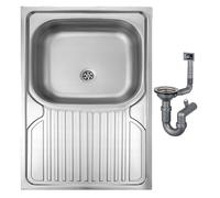 DomoDomo - évier de cuisine 1 bac 80x60 à poser avec égouttoir - cuve en acier inoxydable satiné - siphon inclus