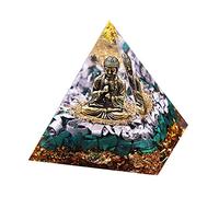 Domybest Pyramide Orgonite Bouddha avec Base de Lumières LED Orgone Pyramide Cristal Générateur d'énergie Pyramide Améthyste Ornement Guérison Reiki Chakra Méditation Yoga Décoration de Table 6cm