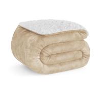 Don Descanso Grande couverture d'hiver en microfibre douce, chaude, lavable à 30 °C, réversible et résistante aux rides 200 x 220 cm Beige