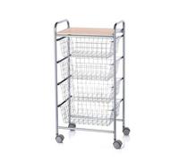 DON HIERRO - Chariot de cuisine Beech avec 4 paniers amovibles, meuble d'appoint polyvalent à roulettes, cadre Gris et plateau Hêtre-