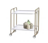 DON HIERRO - Desserte pliante BAUHAUS avec roulettes, Structure couleur sable, 2 niveaux, 4 positions-Blanc