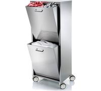 DON HIERRO - Panier à linge TANGO en acier inoxydable avec 2 compartiments basculants, 70 litres, avec roulettes