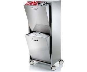 DON HIERRO - Panier à linge TANGO en acier inoxydable avec 2 compartiments basculants, 70 litres, avec roulettes