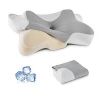 DONAMA Housse d'oreiller Cervical, Taie en Mousse à Mémoire de Forme Ergonomique pour Soutien du Cou, Dormir sur Le Côté et Le Dos, 66x37x13 cm, Gris Blanc