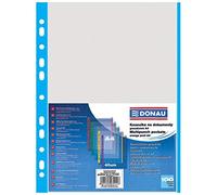 DONAU 1774100PL-10 Lot de 100 pochettes perforées grainées avec bord bleu en haut transparent pour documents, papiers, dossiers, classeurs, format A4, transparent, 40 microns, 40 microns,