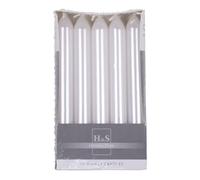 DONAU HOME Lot de 10 bougies à tige lisses laquées - Blanc métallisé - 17 x Ø 2 cm - Sans parfum - Cylindriques - Pour décoration dans le salon, la salle de bain - Durée de combustion : 6 heures