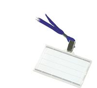 DONAU Lot de 10 badges nominatifs en plastique 85 x 50 mm avec plaques à emboîter/incolores/porte-badges avec ruban de soie Bleu dur