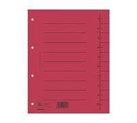 Donau Lot de 100 intercalaires en carton recyclé 4 trous Rouge Format A4