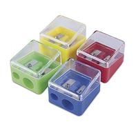 DONAU Lot de 20 taille-crayons double avec récipient - 3 x 2,9 x 4,2 cm - Couleurs mélangées