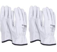 DONAU SAFETY Gants de travail en cuir de vachette de qualité supérieure - 1 paire - Taille 7 - Blanc - Gants en cuir avec poignet élastique - Gants de montage - Gants de protection du conducteur