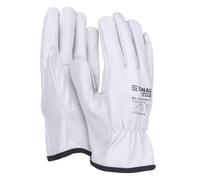 DONAU SAFETY Gants de travail en cuir de vachette de qualité supérieure - 1 paire - Taille 9 - Blanc - Gants en cuir avec poignet élastique - Gants de montage - Gants de protection du conducteur
