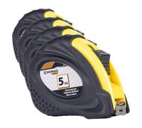 DONAU SAFETY Mètre Ruban Professionnel En Métal de 5 m - 18 mm x 5 m, Sous blister, Noir-jaune Utilisation d'une Seule Main, Pince De Ceinture, 2 Boutons D'arrêt, Avec Eléments En Caoutchouc