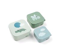 Done by Deer Lot de 3 boîtes à goûter Happy Clouds Vert - Boîtes à goûter pratiques en trois tailles différentes - Boîte : 100 % polypropylène, couvercle : 100 % polyéthylène de qualité alimentaire