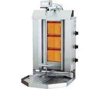 Grill à gyros à gaz. Moteur en position haute, 3 zones de cuisson.