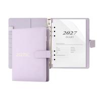 Donfulfip Agenda 2027 format A5, agenda journalier 2027, jour par page de janvier à décembre, couverture rigide avec autocollants, porte-stylo, poche intérieure (violet)