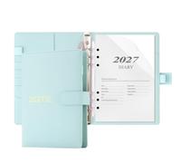 Donfulfip Agenda 2027 format A5, agenda journalier 2027, jour par page de janvier à décembre, couverture rigide avec autocollants, porte-stylo, poche intérieure (bleu)
