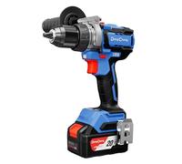 Dong Cheng Perceuse visseuse à percussion sans fil Brushless 20V 160 Nm, 1×4,0 Ah, 3 Modes-vissage, perçage et percussion, Mandrin Métal 13 mm, 2 Vitesses, Réglage du Couple 19+2, avec Coffret
