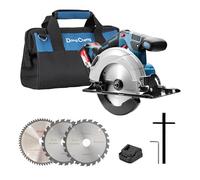 Dong Cheng Scie Circulaire Sans Fil Ø165 mm, 5000 RPM, Profondeur Coupe 59mm(90°)/43mm(45°)/39mm(50°), Avec 3 lame de scie Ø 165 x Ø 20 mm et Rail Guide, pour Bois, Carrelage, Métal Mou