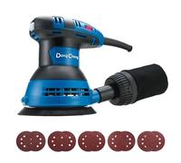 DongCheng Ponceuse excentrique 300 W, 125 mm, 6 vitesses | 4 000 - 12 000 tr/min, bac à poussière, 10 papiers abrasifs. Idéal pour bois et bricolage