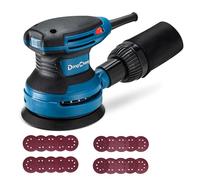 DongCheng Ponceuse excentrique 380W, 125mm, 8.000-12.800 tr/min | 6 vitesses, Faible vibration, Avec bac de collecte et raccord pour aspirateur, Inclus 20 feuilles abrasives pour bois