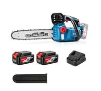 DongCheng tronçonneuse a batterie 20V, moteur sans balai, 12 m/s, guide OREGON 30cm, 2x4,0Ah. Tendeur sans outil, graissage auto. 2kg (sans batterie) - léger & silencieux. Jardin, bois, branches