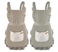 DONGFENGLION Lot de 2 tabliers de cuisine pour femme avec poche en dentelle, résistant à l'huile et à la saleté, tablier de cuisine pour femme en coton et lin, tablier pour cuisine, pâtisserie