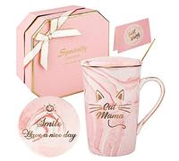 DONGSHANGIFT Tasse maman chat Tasse pour chat Cadeaux pour les amoureux des chats Cadeaux d'anniversaire et de fête des mères pour les mamans de chats 420ML avec coffret cadeau (rose-maman de chat)