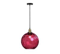 DONHEK Suspension sphérique Industrielle Vintage, Abat-Jour Boule de Verre coloré de 20 cm en ondulation de l'eau, Lampe Suspendue au Plafond rétro Loft Bar E27 en Finition Bronze (Bleu) (Couleur :